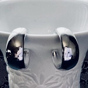 C Shape Silver Hoop Earrings